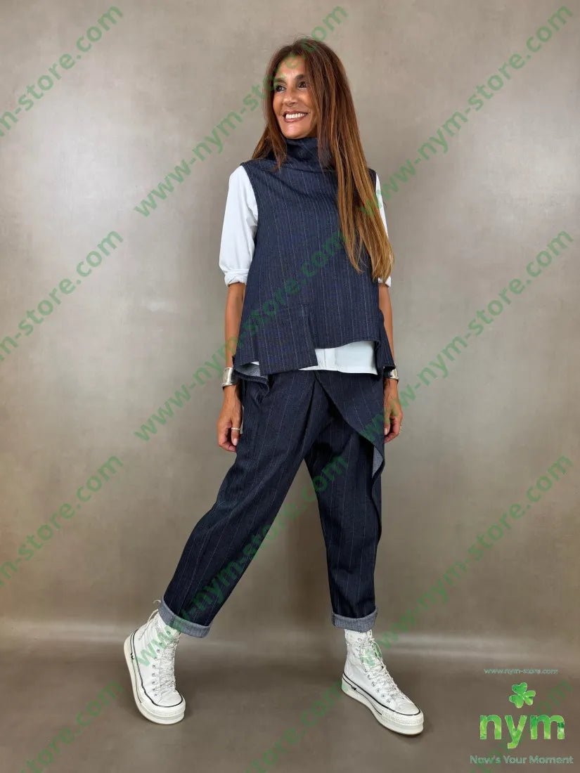 pantalone un bottone denim gessato 64vi31pl5ea - PANTALONE