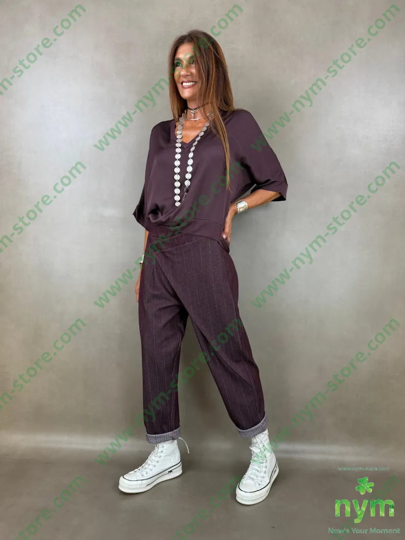 pantalone un bottone denim gessato 64vi31pl5ea - PANTALONE