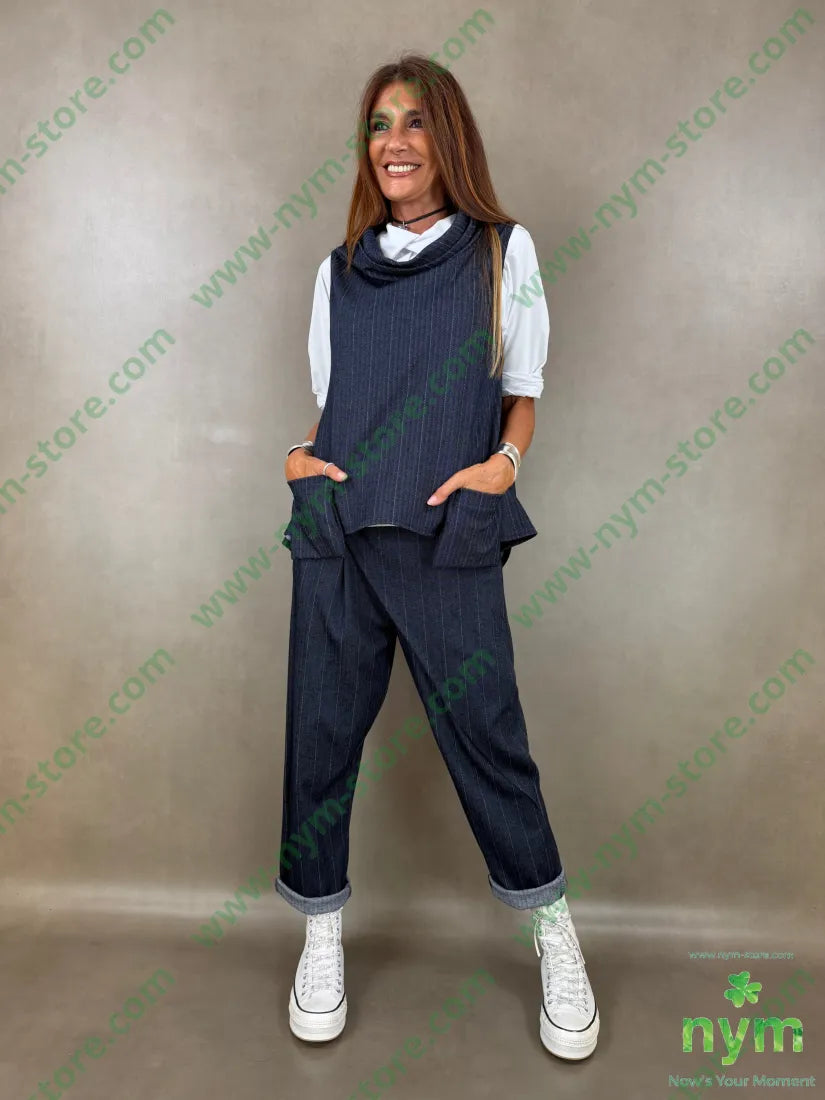 pantalone un bottone denim gessato 64vi31pl5ea - PANTALONE