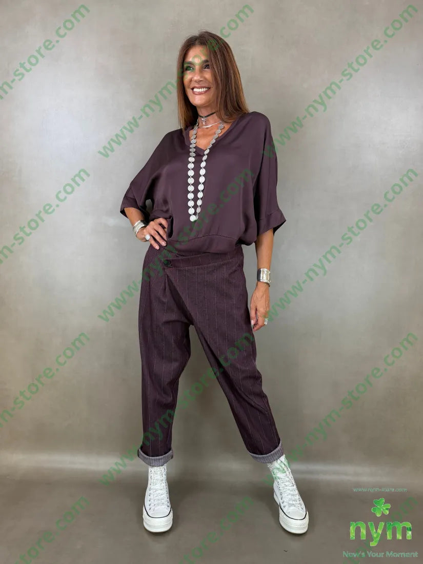 pantalone un bottone denim gessato 64vi31pl5ea - PANTALONE