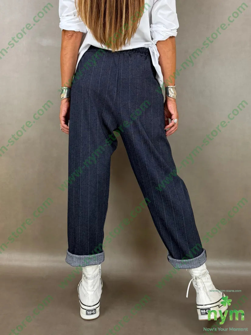 pantalone un bottone denim gessato 64vi31pl5ea - PANTALONE
