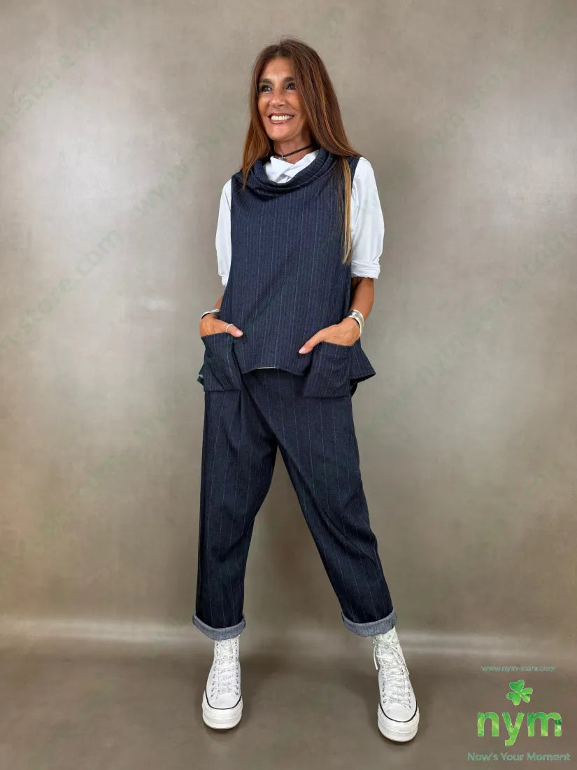 pantalone un bottone denim gessato 64vi31pl5ea - PANTALONE