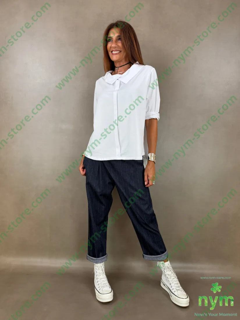 pantalone un bottone denim gessato 64vi31pl5ea - PANTALONE