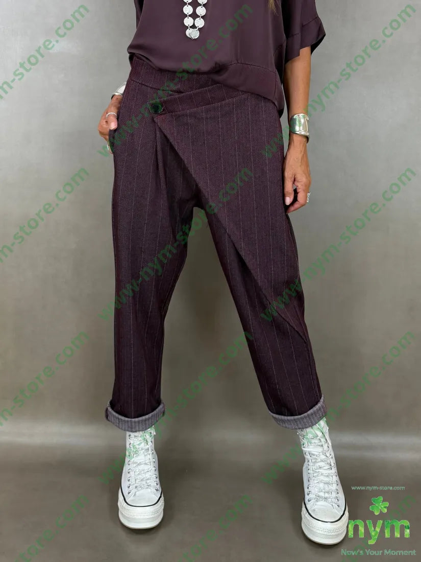 pantalone un bottone denim gessato 64vi31pl5ea - PANTALONE