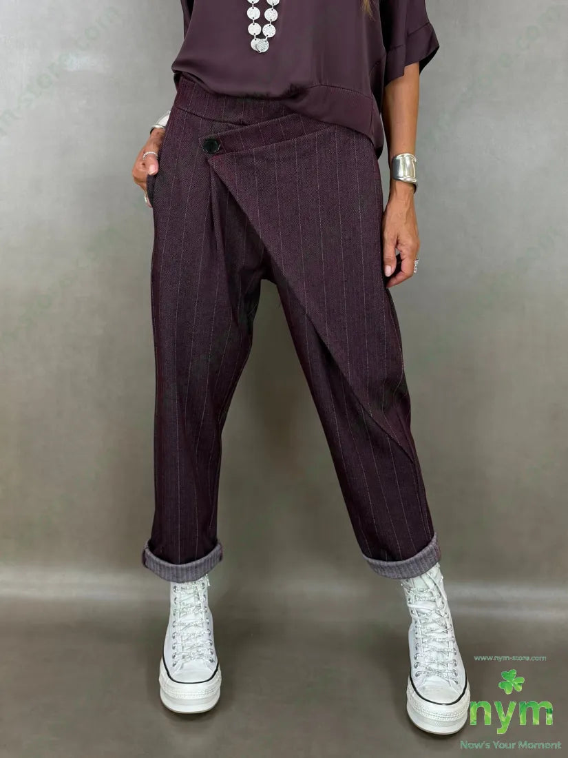 pantalone un bottone denim gessato 64vi31pl5ea - PANTALONE