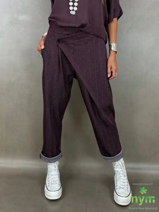 pantalone un bottone denim gessato 64vi31pl5ea - PANTALONE