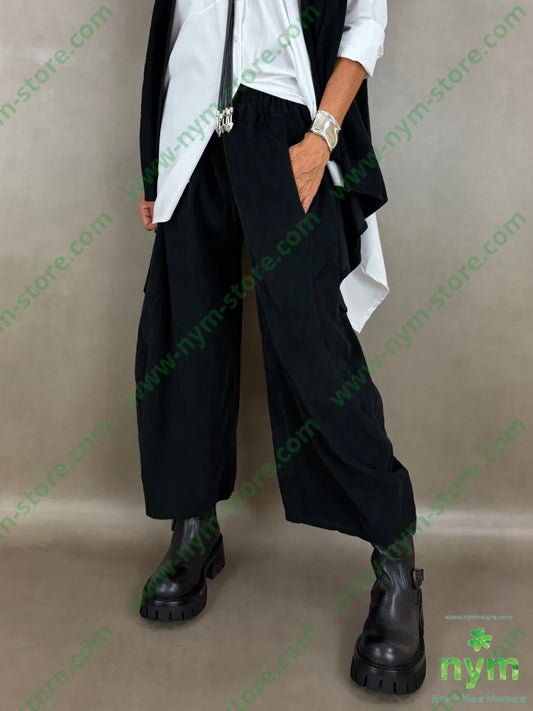 pantalone velluto costina tinta unita 100co - U / NERO / AI26 - PANTALONE