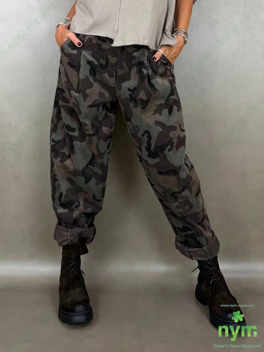 pantalone velluto mimetico 97co3ea - U / MARRONE / AI26 - PANTALONE