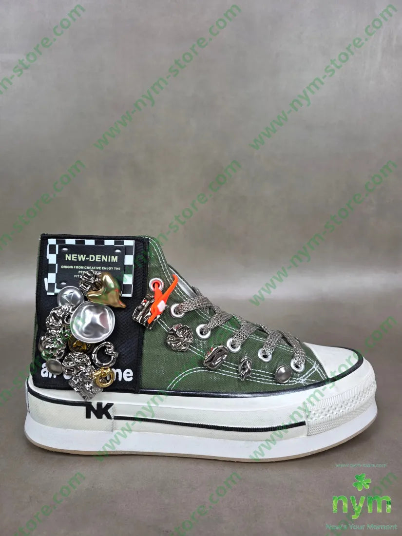 sneaker bottoni applicati 36 / MILITARE / CONTINUATIVO SCARPE