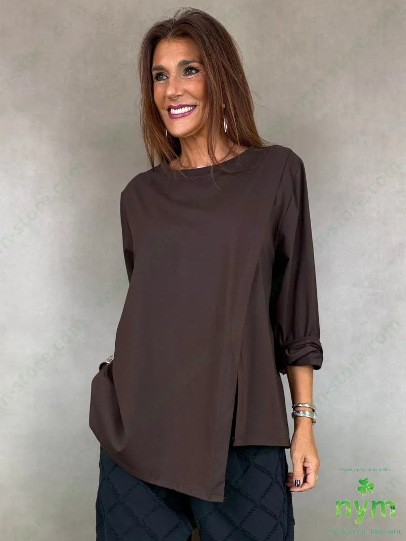 T-shirt con spacco e sormonto 95co5ea - U / MARRONE / AI26 - TSHIRT