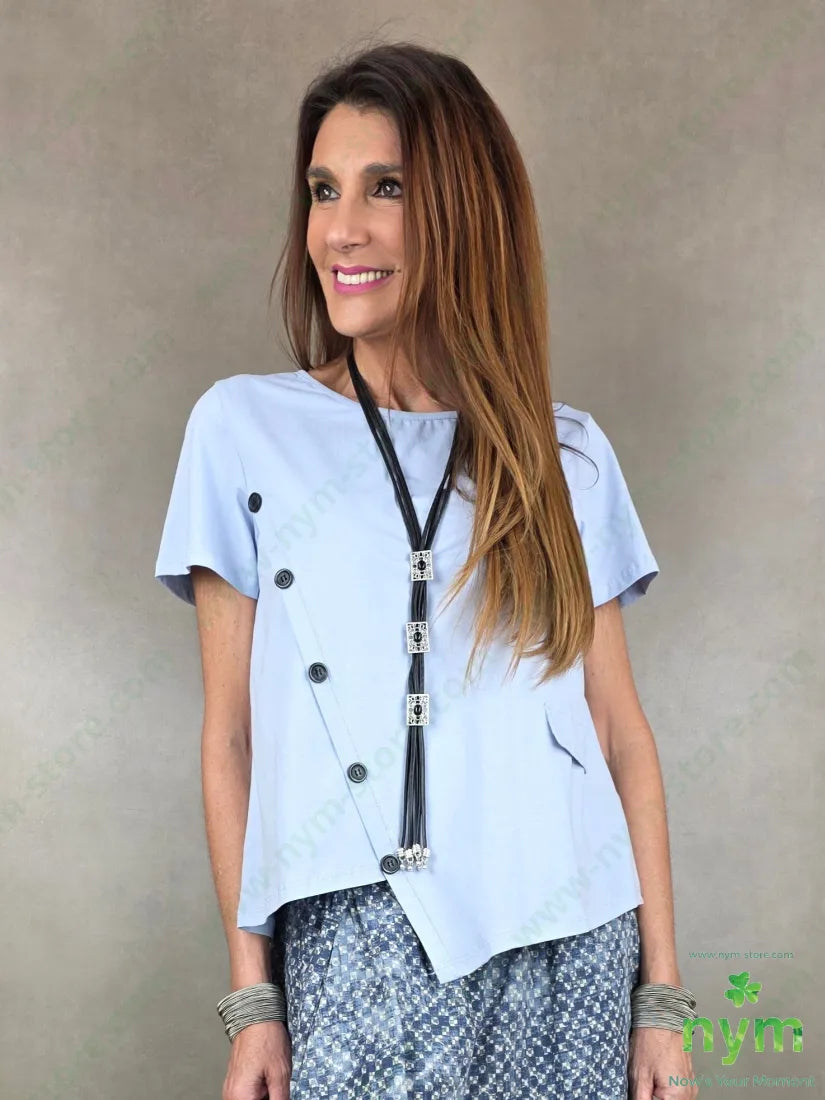 t shirt manica corta finti bot applicati 95co5ea U / AZZURRO / PE26 TSHIRT