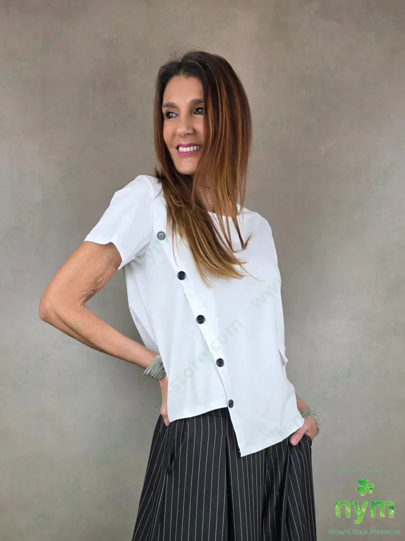 t shirt manica corta finti bot applicati 95co5ea U / BIANCO / PE26 TSHIRT