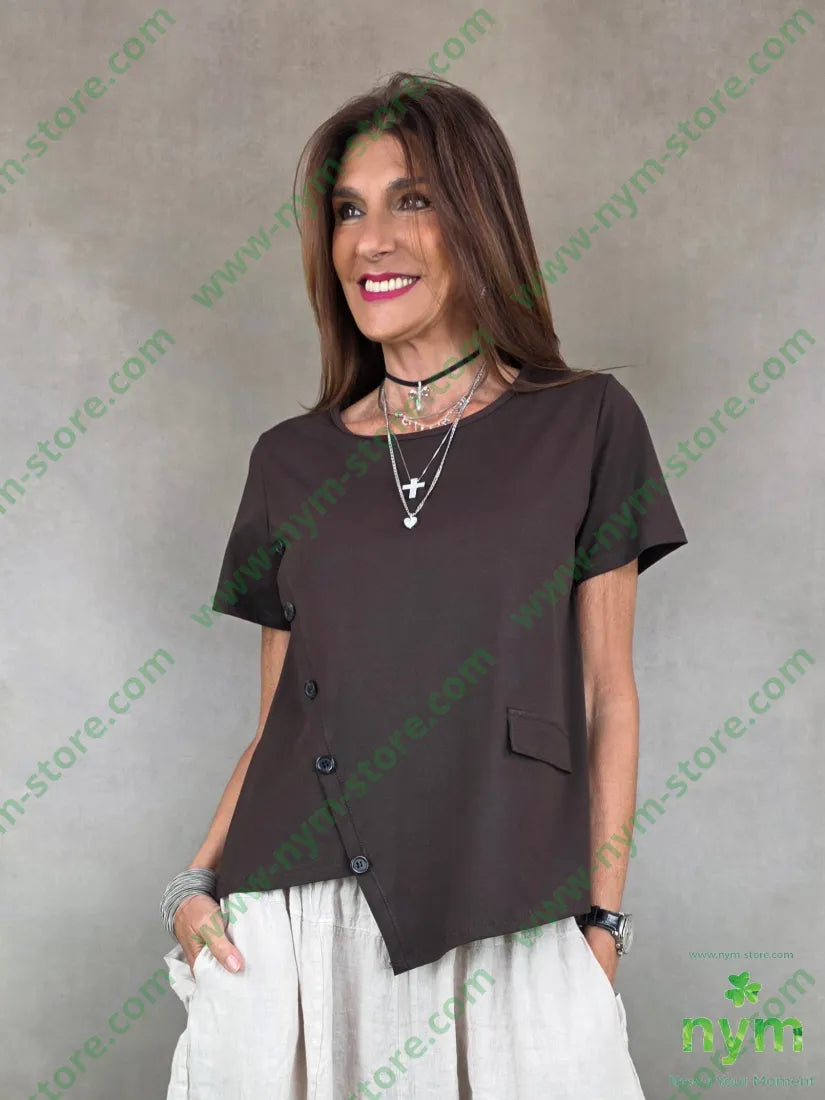 t shirt manica corta finti bot applicati 95co5ea - U / MARRONE / PE26 - TSHIRT