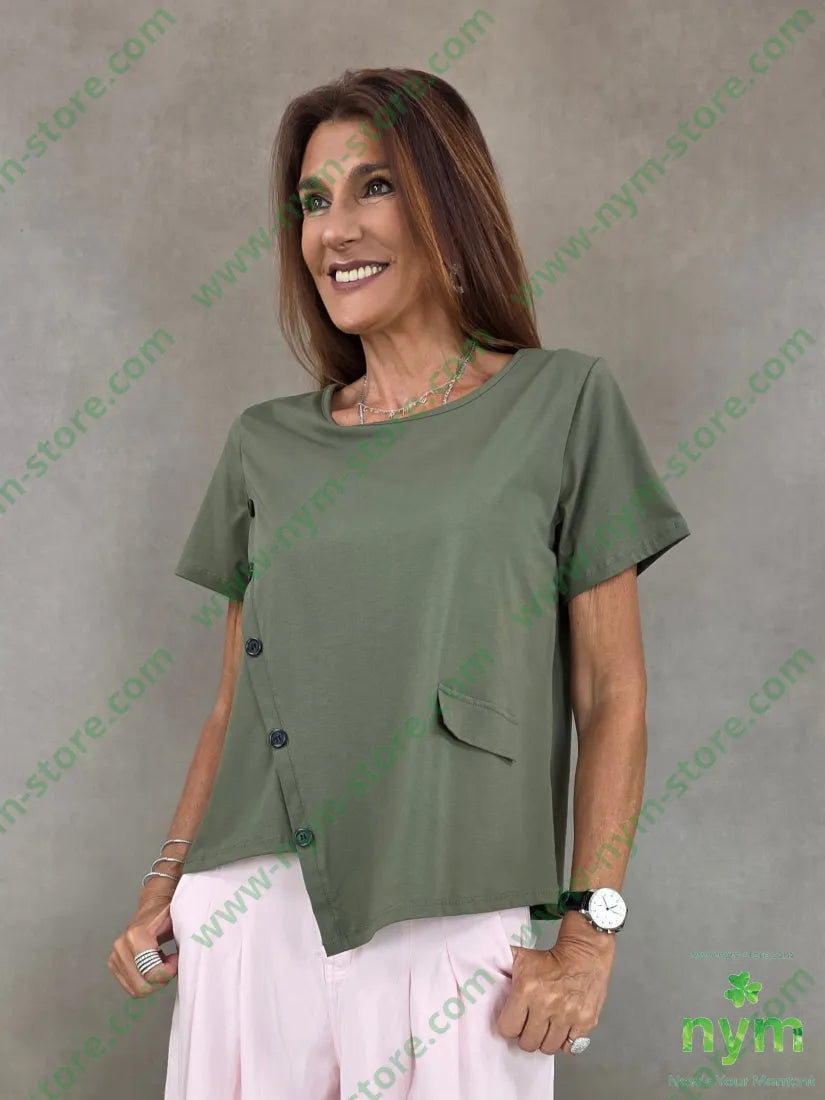 t shirt manica corta finti bot applicati 95co5ea - U / MILITARE / PE26 - TSHIRT