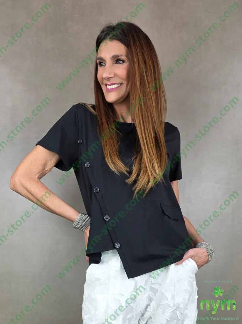 t shirt manica corta finti bot applicati 95co5ea U / NERO / PE26 TSHIRT