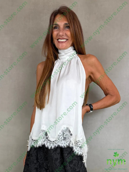 top scollato dietro con pizzo 100vi - U / PANNA / AI26 - TOP