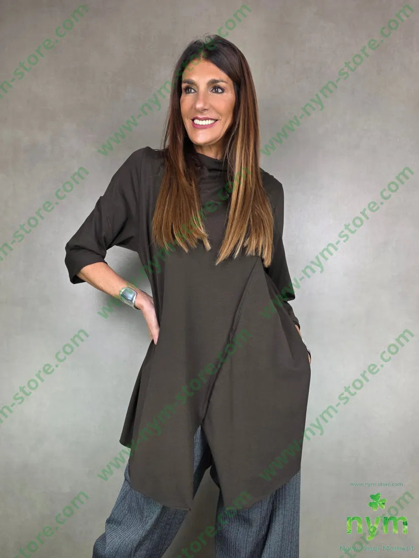 ts trapezio collo sormonto 95co5ea U / MARRONE / AI25 TSHIRT