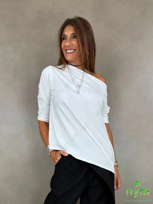 tshirt a barchetta lunga da un lato 100co - U / BIANCO / AI26 - TSHIRT