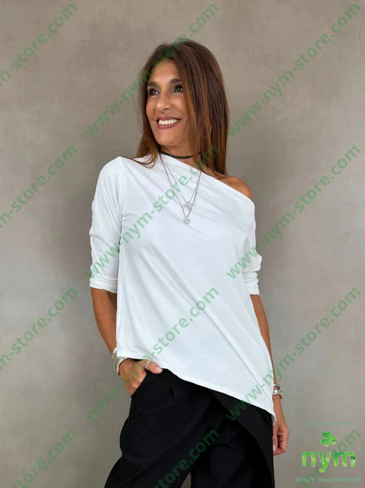 tshirt a barchetta lunga da un lato 100co - U / BIANCO / AI26 - TSHIRT