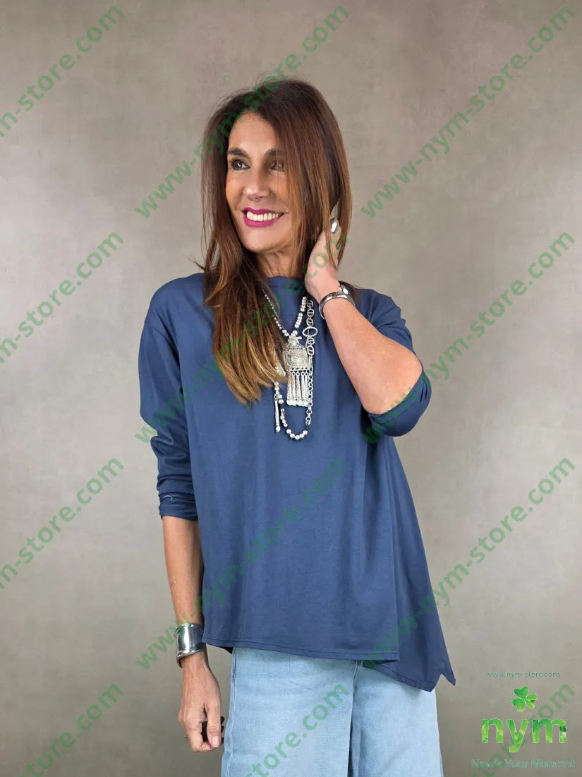 tshirt a barchetta lunga da un lato 100co U / BLU / PE26 TSHIRT