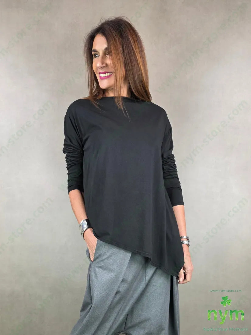 tshirt a barchetta lunga da un lato 100co U / NERO / PE26 TSHIRT