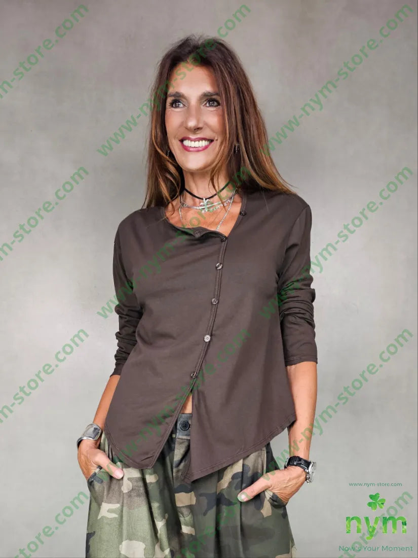 tshirt abbottonatura finta 100co U / MARRONE / AI25 TSHIRT