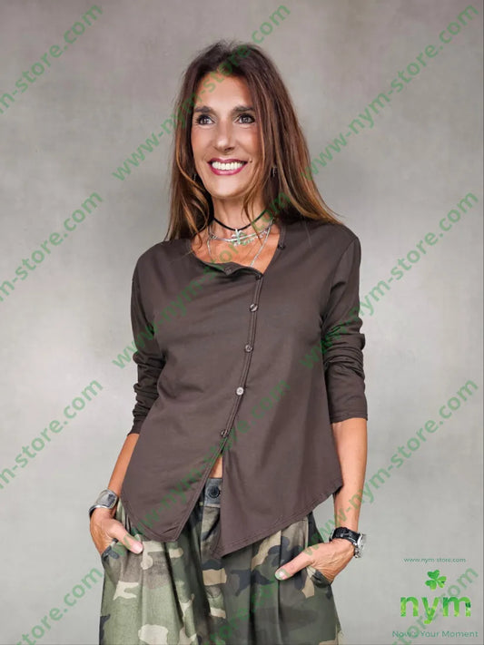 tshirt abbottonatura finta 100co U / MARRONE / AI25 TSHIRT