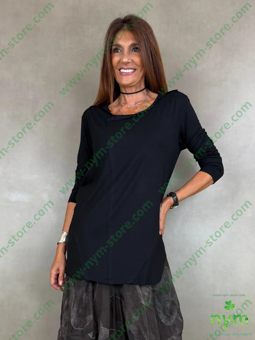 tshirt collo incrociato taglio vivo viscosa - U / NERO / AI26 - TSHIRT