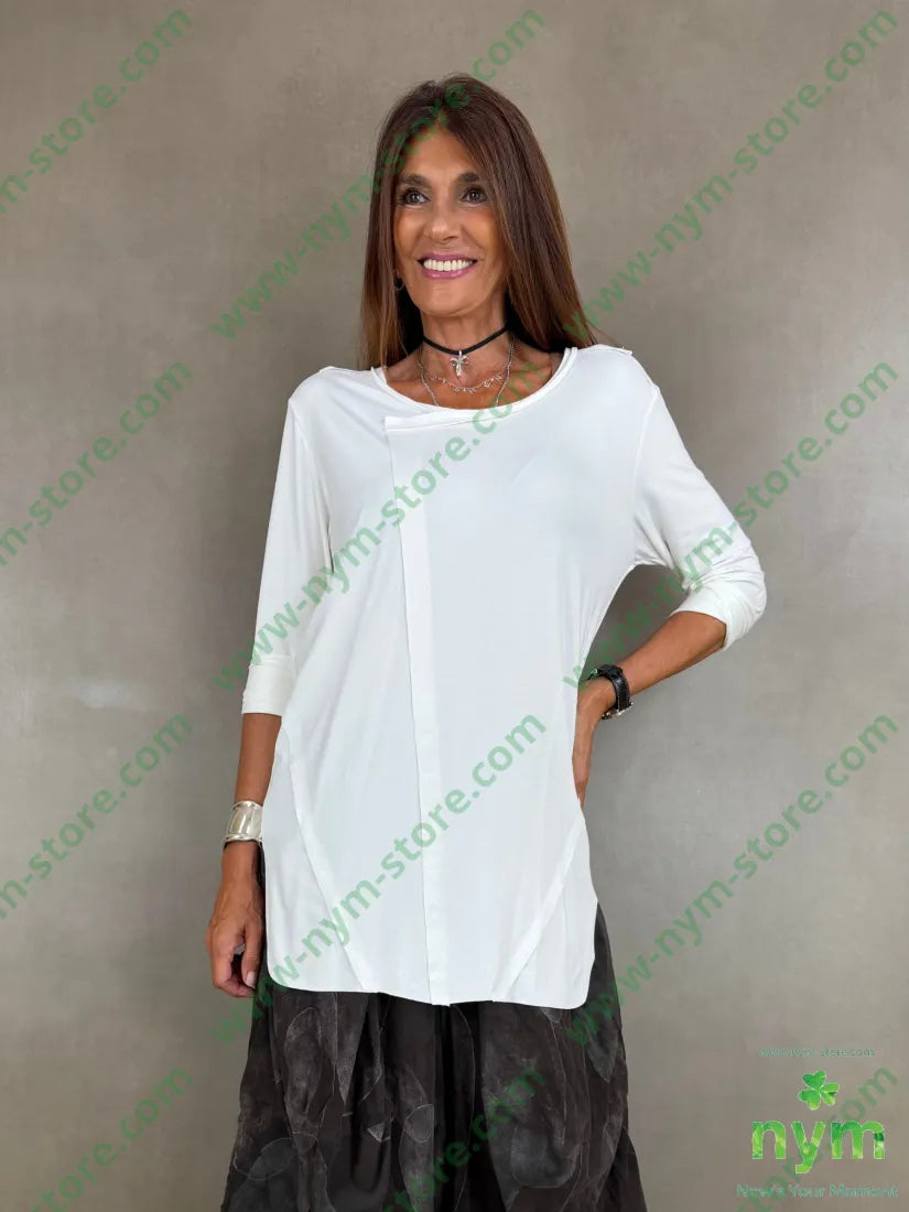 tshirt collo incrociato taglio vivo viscosa - U / PANNA / AI26 - TSHIRT