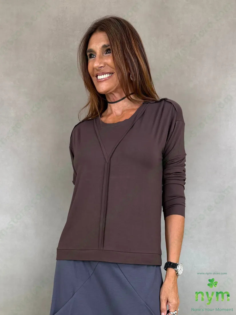tshirt con inserto a v in viscosa - U / MARRONE / AI26 - TSHIRT
