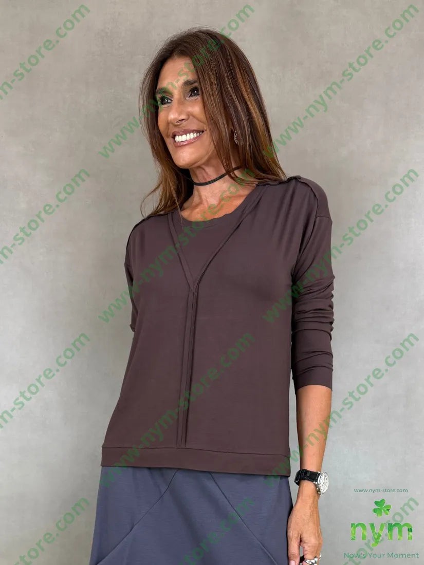 tshirt con inserto a v in viscosa - U / MARRONE / AI26 - TSHIRT