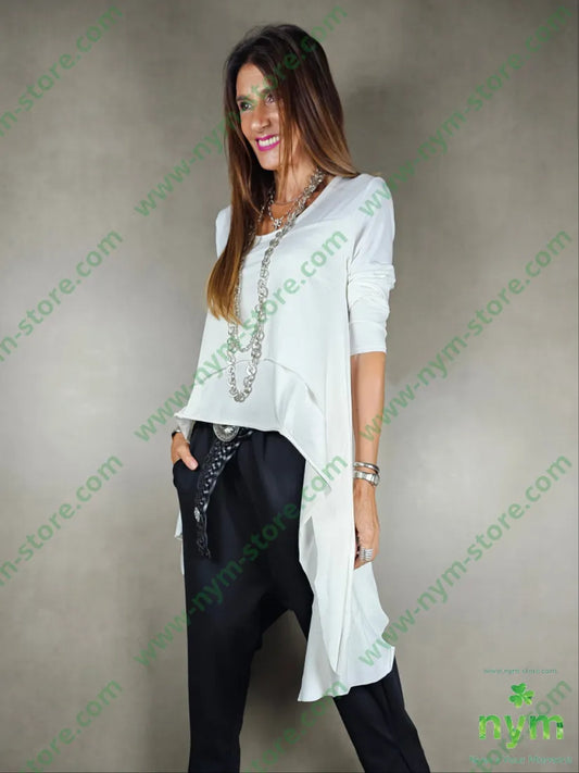 tshirt doppia balza bielastico 95co5ea U / PANNA / AI25 TSHIRT