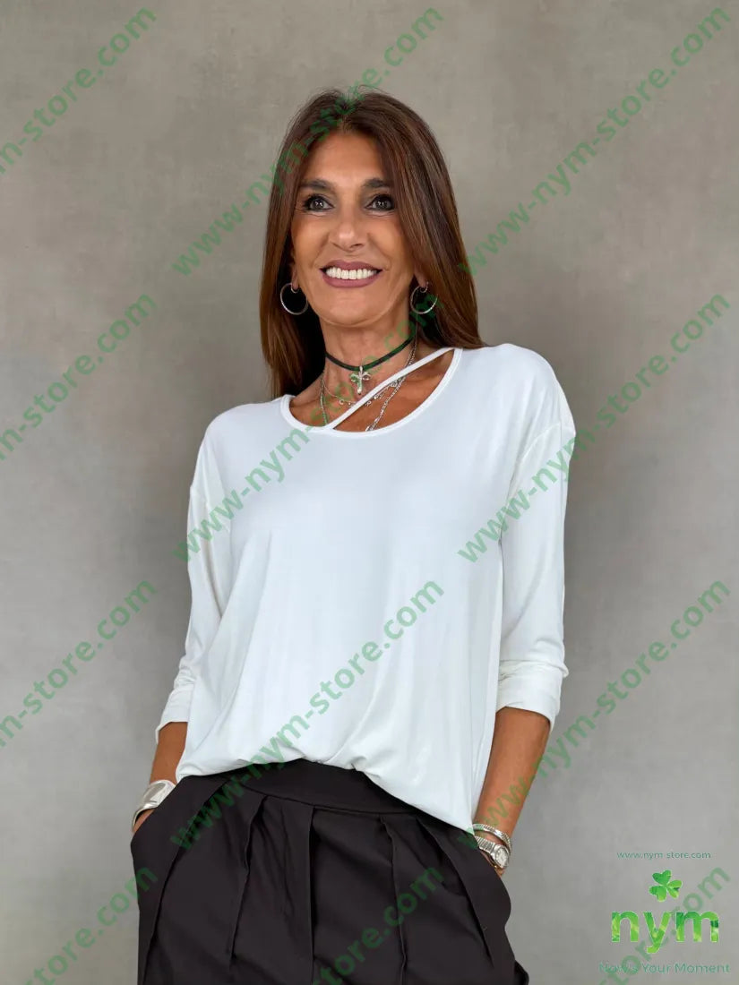 tshirt girocollo con motivo viscosa - TSHIRT