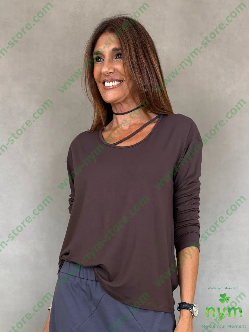 tshirt girocollo con motivo viscosa - U / MARRONE / AI26 - TSHIRT