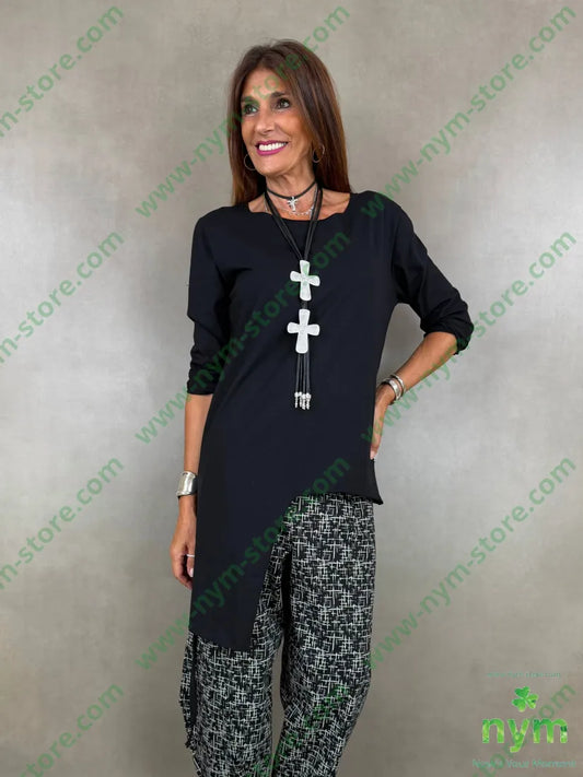 tshirt in cotone fondo asimmetrico - U / NERO / AI26 - TSHIRT