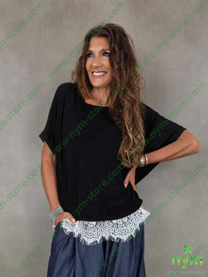 tshirt lino manica kimono 100li - U / NERO / PE26 - TSHIRT