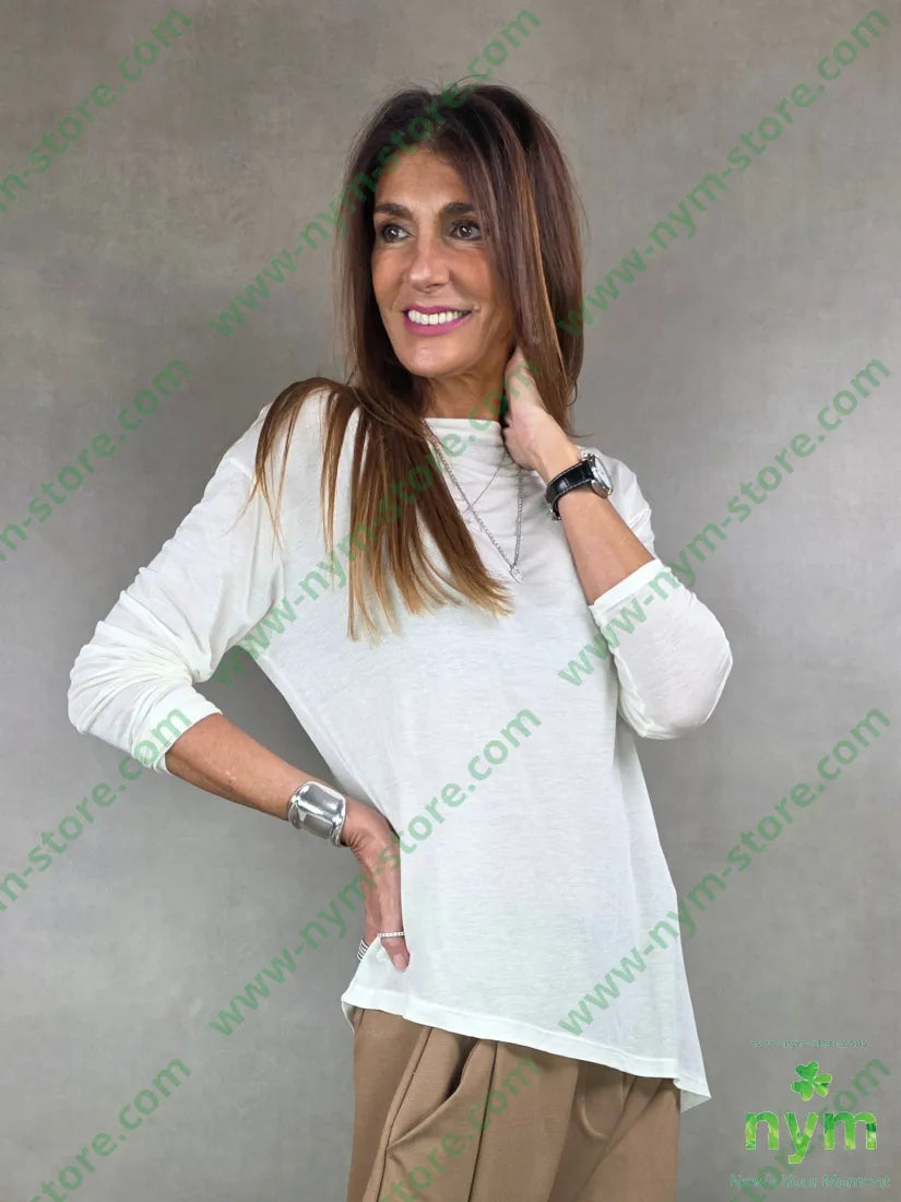 tshirt misto cachemire lunga lato 55vi30ny10ws5ea U / BURRO / AI25 TSHIRT