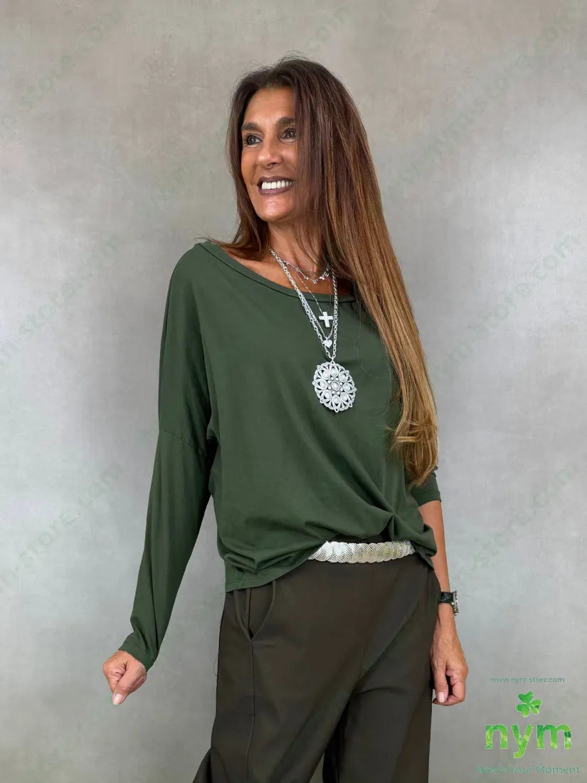 tshirt scollata a kimono 100co - U / MILITARE / AI26 - TSHIRT