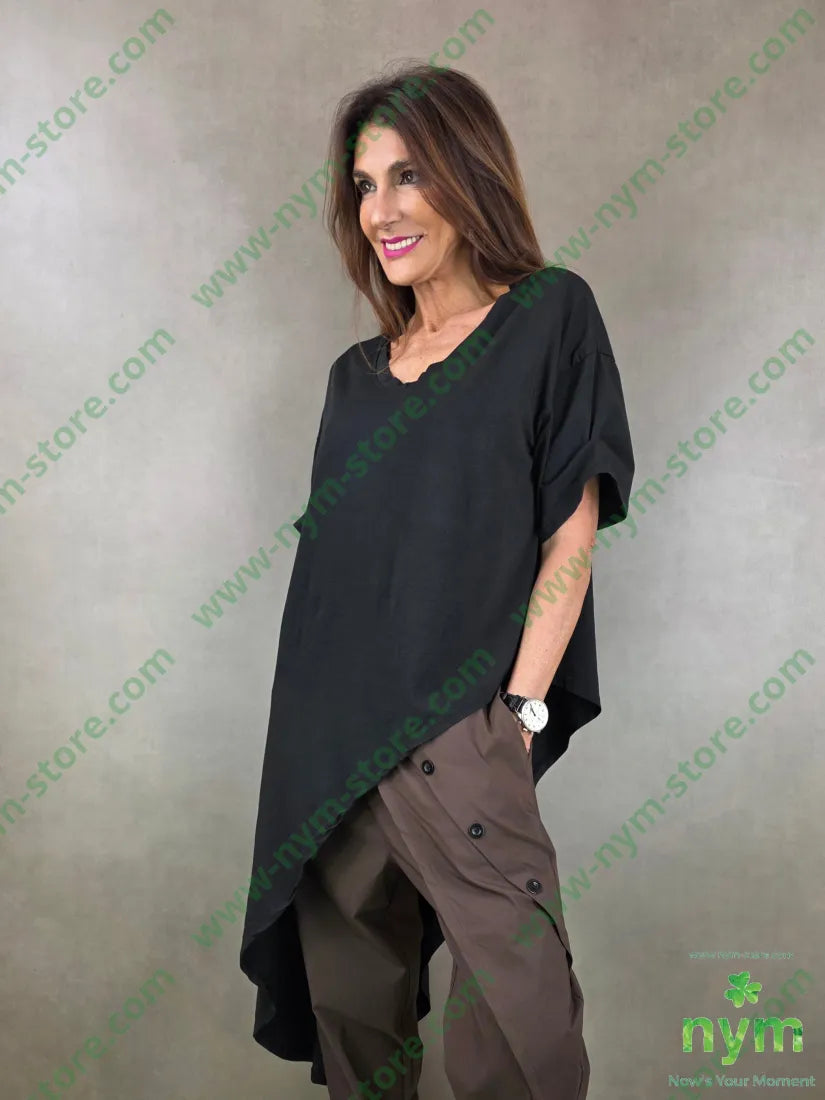 tshirt scollata a V punta lato 100co U / NERO / PE26 TSHIRT