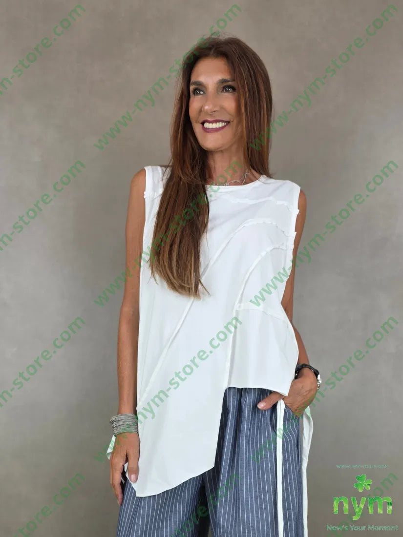 tshirt senza maniche cuciture taglio vivo 95co5ea - U / PANNA / PE26 - TSHIRT