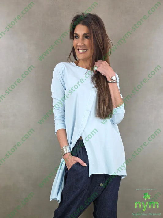 tshirt spacco e bordo trasversale 100co - U / AZZURRO / PE26 - TSHIRT