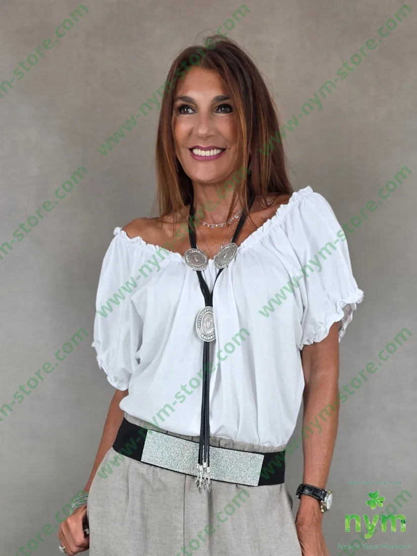 tshirt spalle arricciate 95co5ea - U / BIANCO / PE26 - TSHIRT