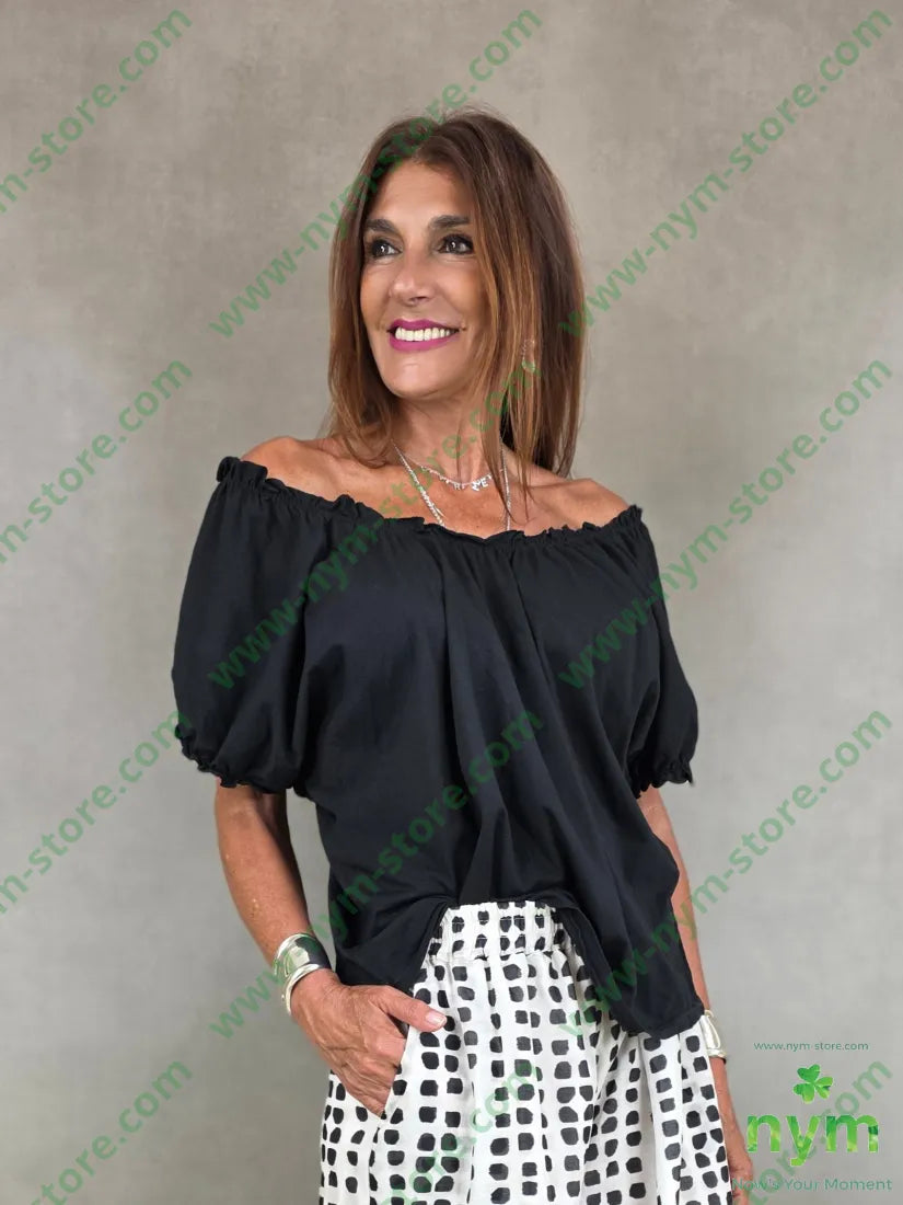 tshirt spalle arricciate 95co5ea - U / NERO / PE26 - TSHIRT