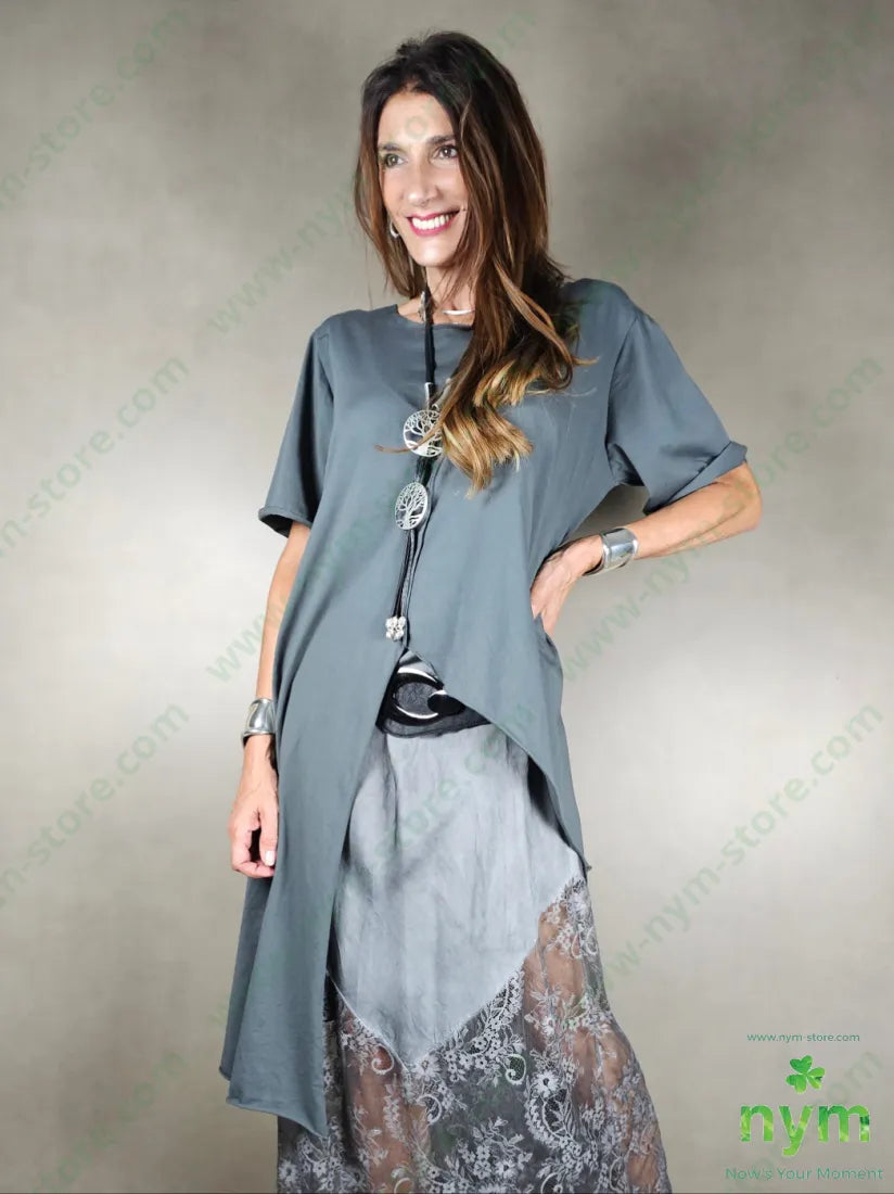 tshirt taglio centrale lunga lato 100co U / ANTRACITE / PE25 TSHIRT