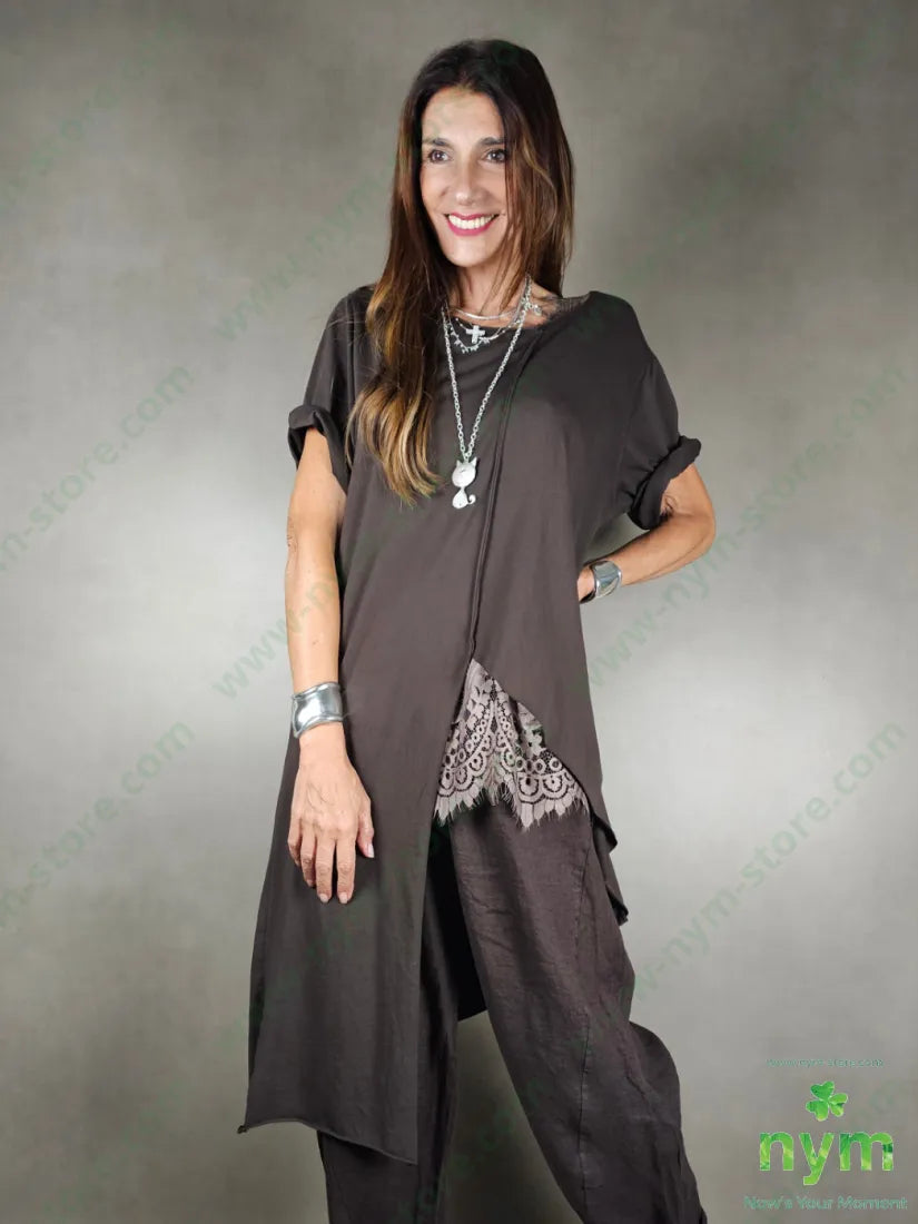 tshirt taglio centrale lunga lato 100co U / MARRONE / PE25 TSHIRT