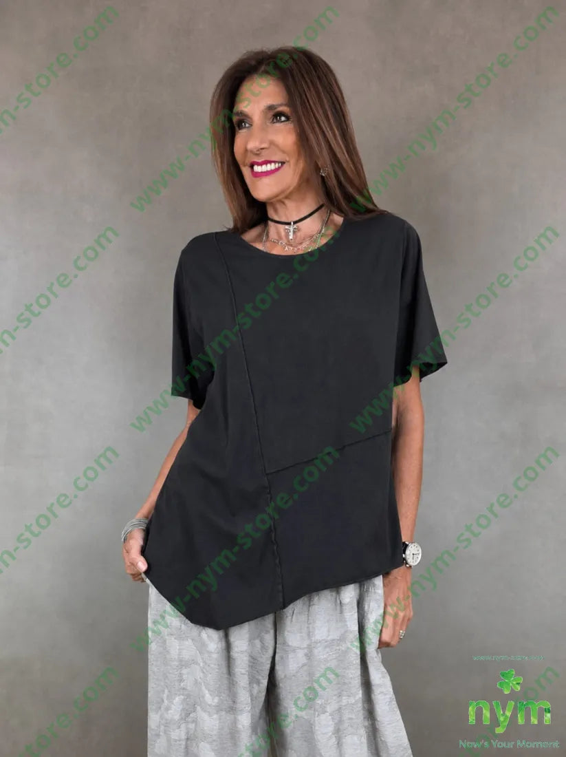 tshirt trapezio diverse cuciture 100co - U / NERO / PE26 - TSHIRT