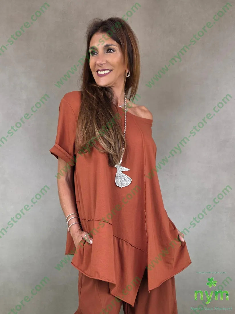 tshirt trapezio lunga taglio davanti 100co - U / RUGGINE / PE26 - TSHIRT