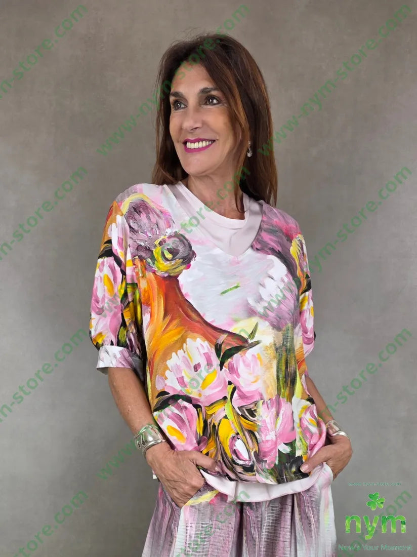 tunica fantasia scollo v con polso 100tc - U / ROSA / PE26 - CAMICIA