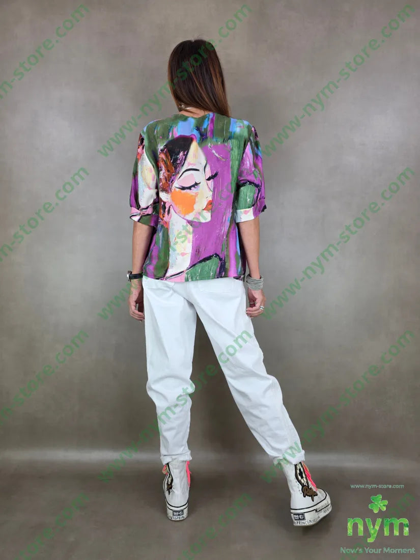 tunica fantasia scollo v con polso 100tc - U / VERDE / PE26 - CAMICIA