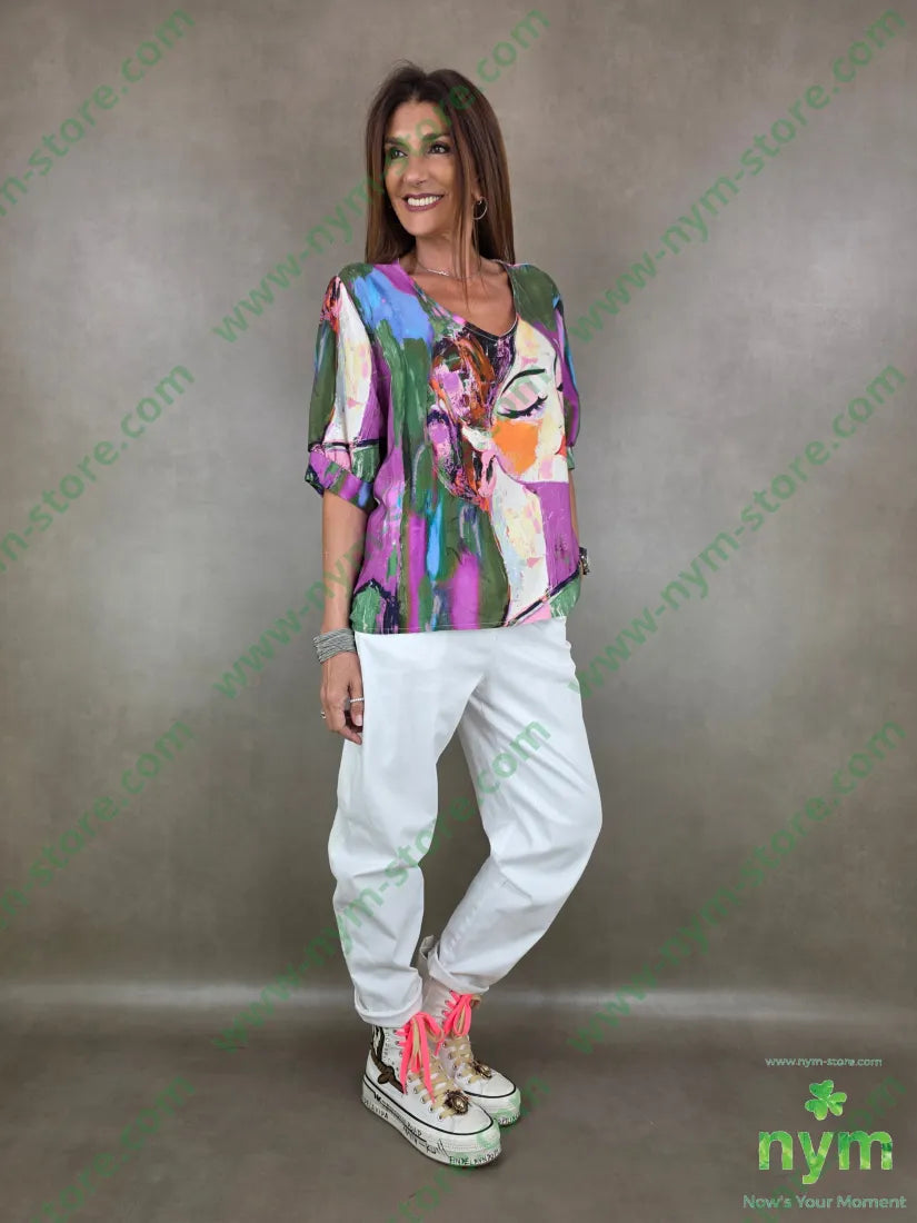 tunica fantasia scollo v con polso 100tc - U / VERDE / PE26 - CAMICIA